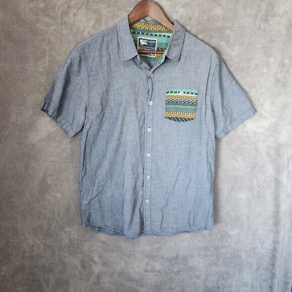 Modern Amusement Men's Large Short Sleeve Button-Up Graphic Pocket Shirt - Picture 1 of 6